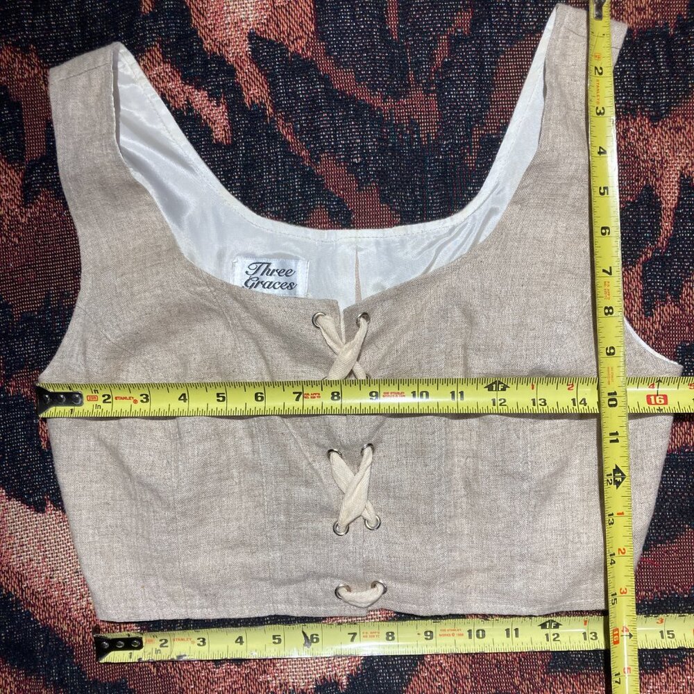 Vtg 90s Y2K lace-up corset bustier vest crop linen preppy RenFaire steampunk S - Picture 4 of 5